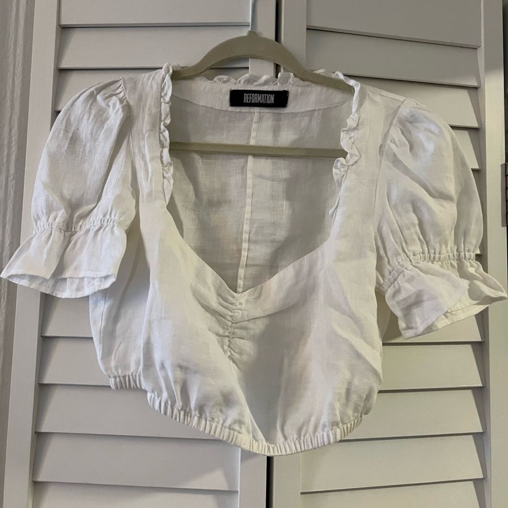 Reformation white linen cropped top